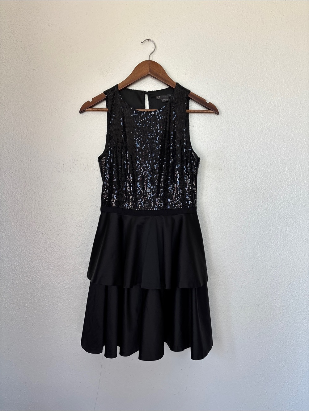 Solid Black Sequin Satin Peplum Cocktail Dress
